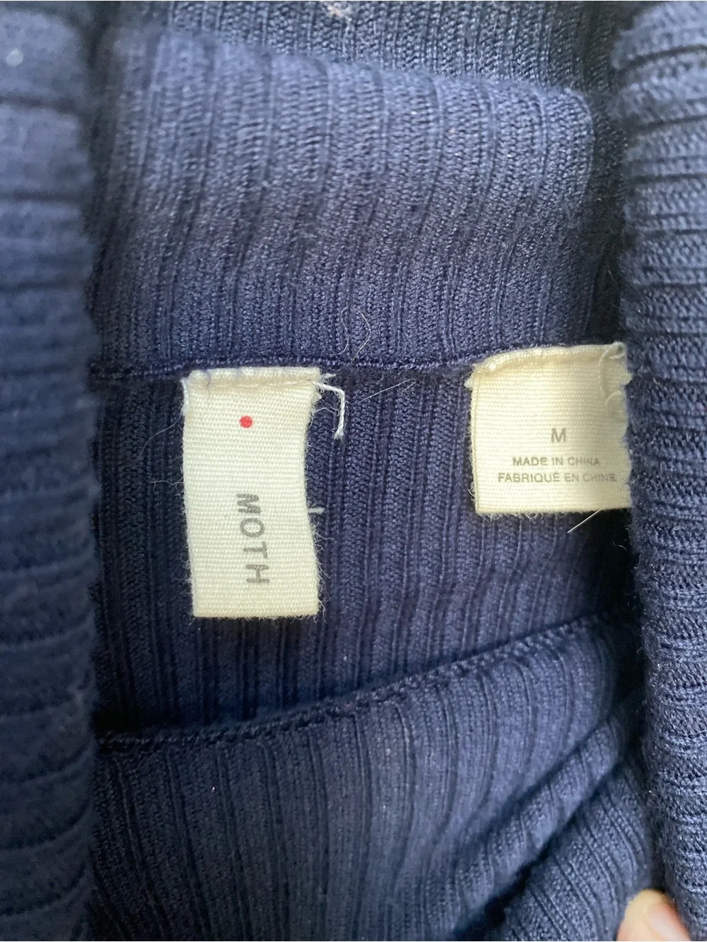 Moth Anthropologie Women's Navy Ribbed Turtleneck Sweater with bell sleeves